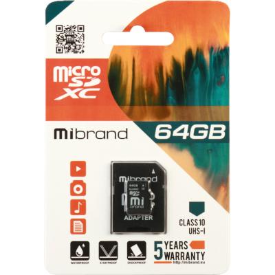 Карта пам'яті Mibrand 64GB microSDXC class 10 UHS-I (MICDXU1/64GB-A) (U0507796)