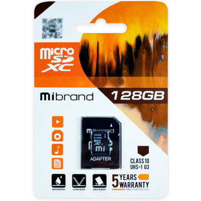 Карта пам'яті Mibrand 128GB microSDXC UHS-I U3 + SD-адаптер (MICDHU3/128GB-A) (U0777085)