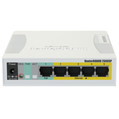Комутатор мережевий Mikrotik RB260GSP (CSS106-1G-4P-1S) (U0208108)
