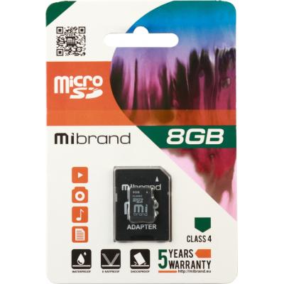 Карта пам'яті Mibrand 8GB microSD class 4 (MICDC4/8GB-A) (U0507791)