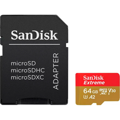 Карта памяти SanDisk 64GB microSD class 10 UHS-I Extreme For Action Cams and Dro (SDSQXAH-064G-GN6AA) (U0862786)