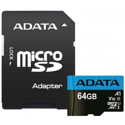 Карта памяти ADATA 64GB microSD class 10 UHS-I A1 Premier (AUSDX64GUICL10A1-RA1) (U0278282)