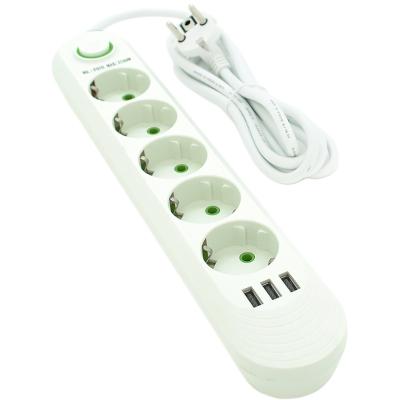 Мережевий фільтр живлення Voltronic F05U, 5роз EU, 3*USB White (F05U-White) (U0846765)