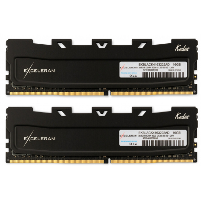 Модуль памяти для компьютера DDR4 16GB (2x8GB) 3200 MHz Black Kudos eXceleram (EKBLACK4163222AD) (U0590956)