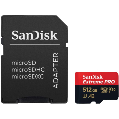 Карта памяти SanDisk 512 GB microSDXC UHS-I U3 Extreme Pro+SD Adapter (SDSQXCD-512G-GN6MA) (U0722143)