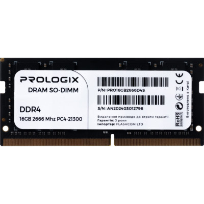 Модуль пам'яті для ноутбука SoDIMM DDR4 16GB 2666 MHz Prologix (PRO16GB2666D4S) (U0929892)