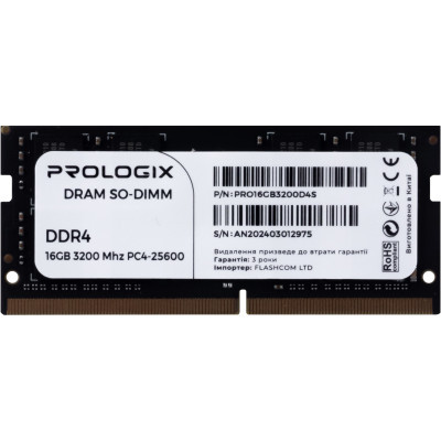 Модуль памяти для ноутбука SoDIMM DDR4 16GB 3200 MHz Prologix (PRO16GB3200D4S) (U0929893)