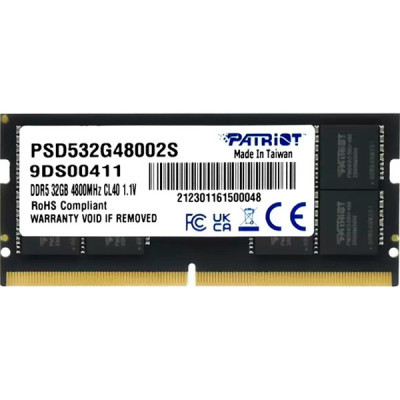 Модуль пам'яті для ноутбука SoDIMM DDR5 32GB 4800 MHz Patriot (PSD532G48002S) (U0922403)