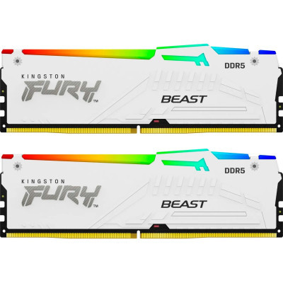 Модуль пам'яті для комп'ютера DDR5 32GB (2x16GB) 5600 MHz FURY Beast White RGB Kingston Fury (ex.HyperX) (KF556C40BWAK2-32) (U0883806)