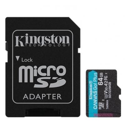 Карта памяти Kingston 64GB microSDXC class 10 UHS-I U3 A2 Canvas Go Plus (SDCG3/64GB) (U0429253)