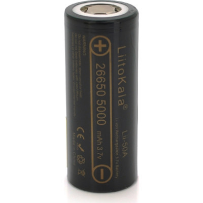 Аккумулятор 26650 5000mAh (5100-5500mAh) 25A, 3.7V (2.5-4.2V), Black, 2шт в уп., ціна за 1шт Liitokala (Lii-50A / 23383) (U0840805)
