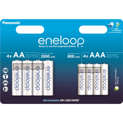 Аккумулятор Panasonic AA Eneloop 2000mAh NI-MH * 4 + AAA 800mAh NI-MH * 4 (BK-3MCDE+4MCDE/8CP) (U1004854)